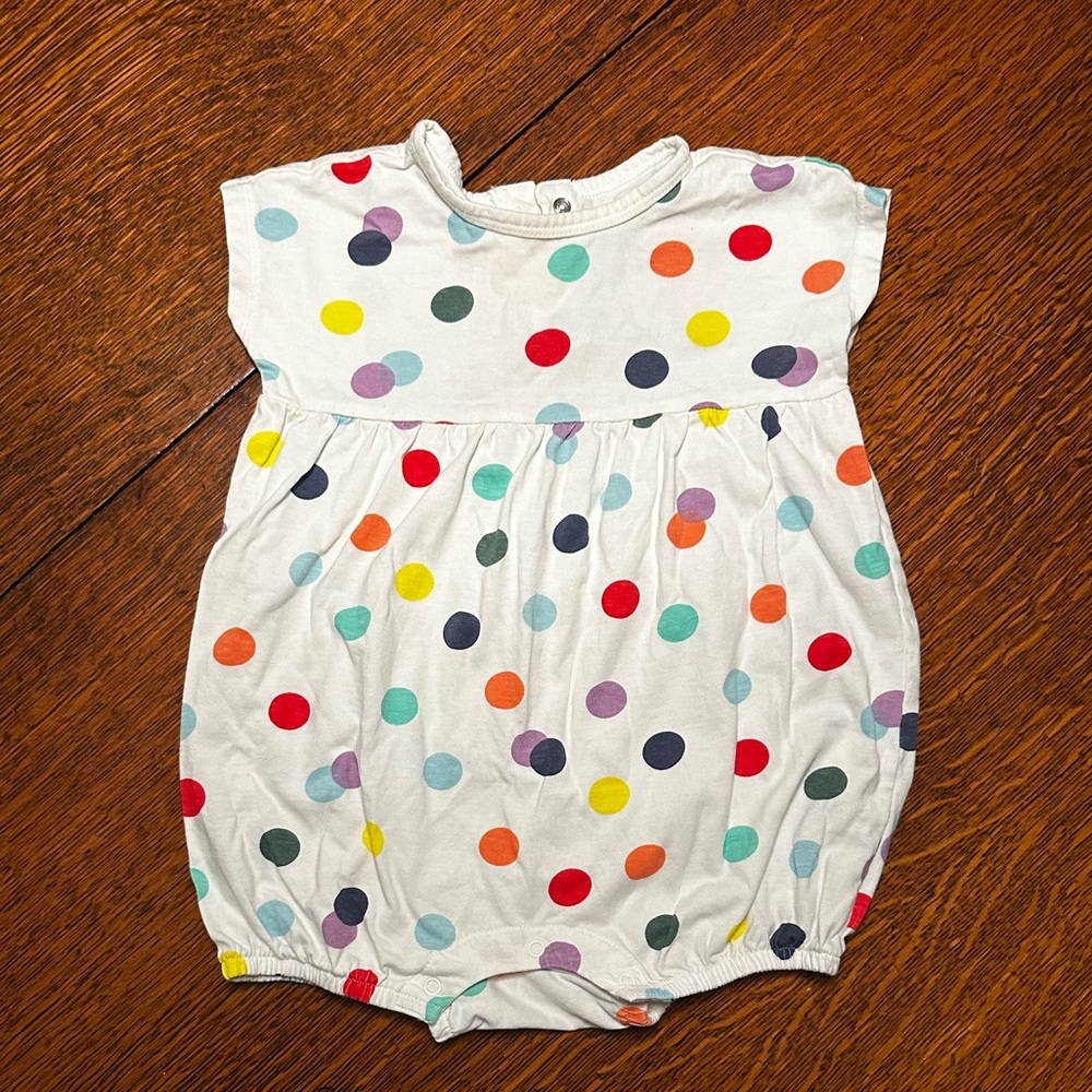 Primary White Romper with Colorful Dots